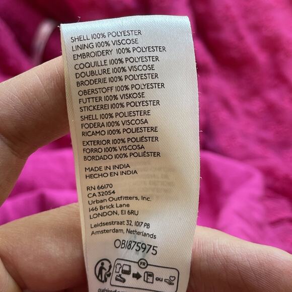 Free People Hot Pink Floral Eyelet Dress Women's Size Large Puff Sleeve Boho - Picture 7 of 11